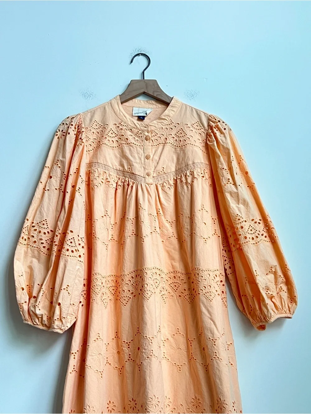 Universal Threads Eyelet Dress Orange Puff Sleeve CottageCore XL Babydoll Whimsy - Picture 8 of 13